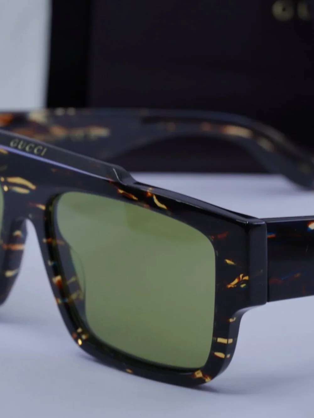 Gucci GG1460S 002 Square Sunglasses - Striped Brown Havana\ Green